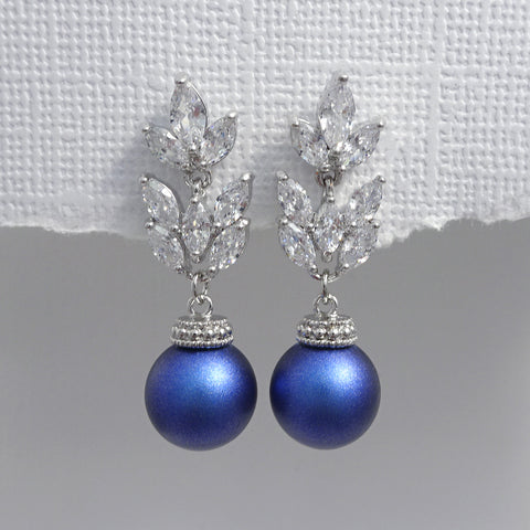 cubic zirconia iridescent blue pearl earrings