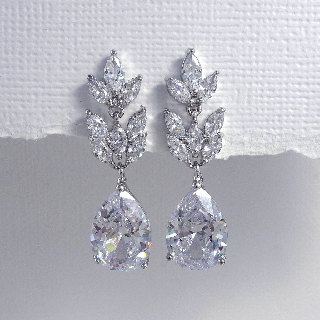 clear cubic zirconia crystal drop earrings