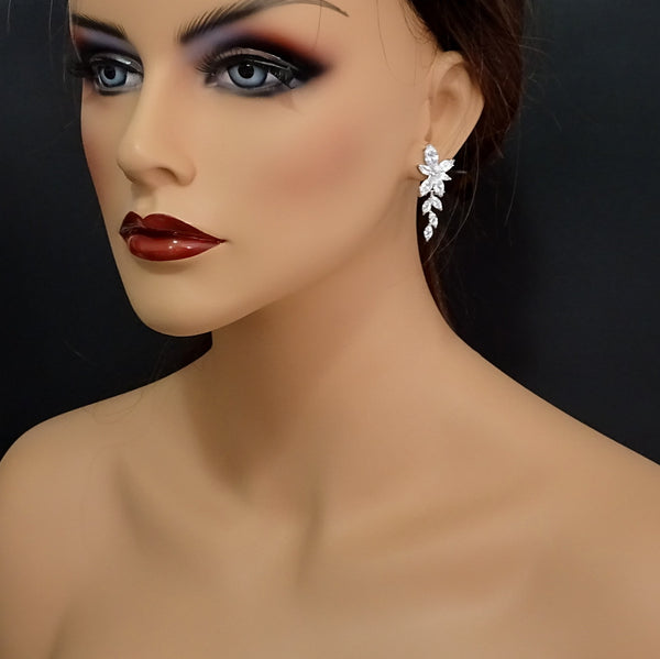 clear cubic zirconia crystal dangle earring on a model mannequin