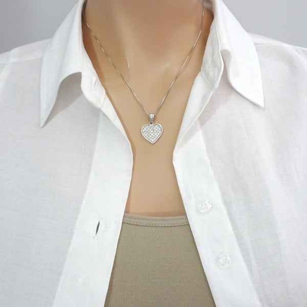 cubic zirconia sterling silver heart necklace on a model mannequin
