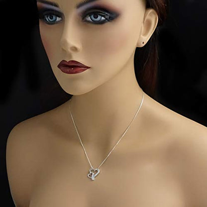 double heart necklace on a model mannequin