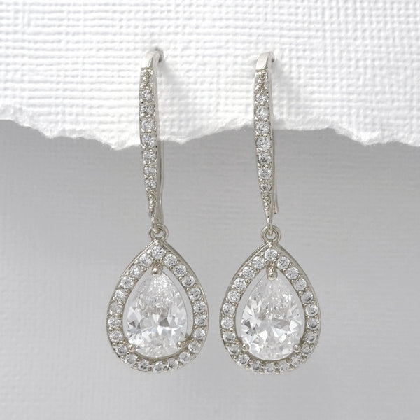 silver drop crystal dangle earrings