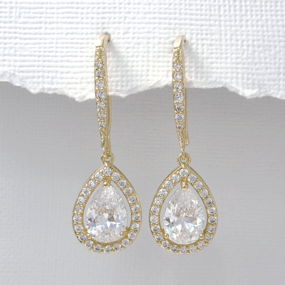 gold drop crystal dangle earrings