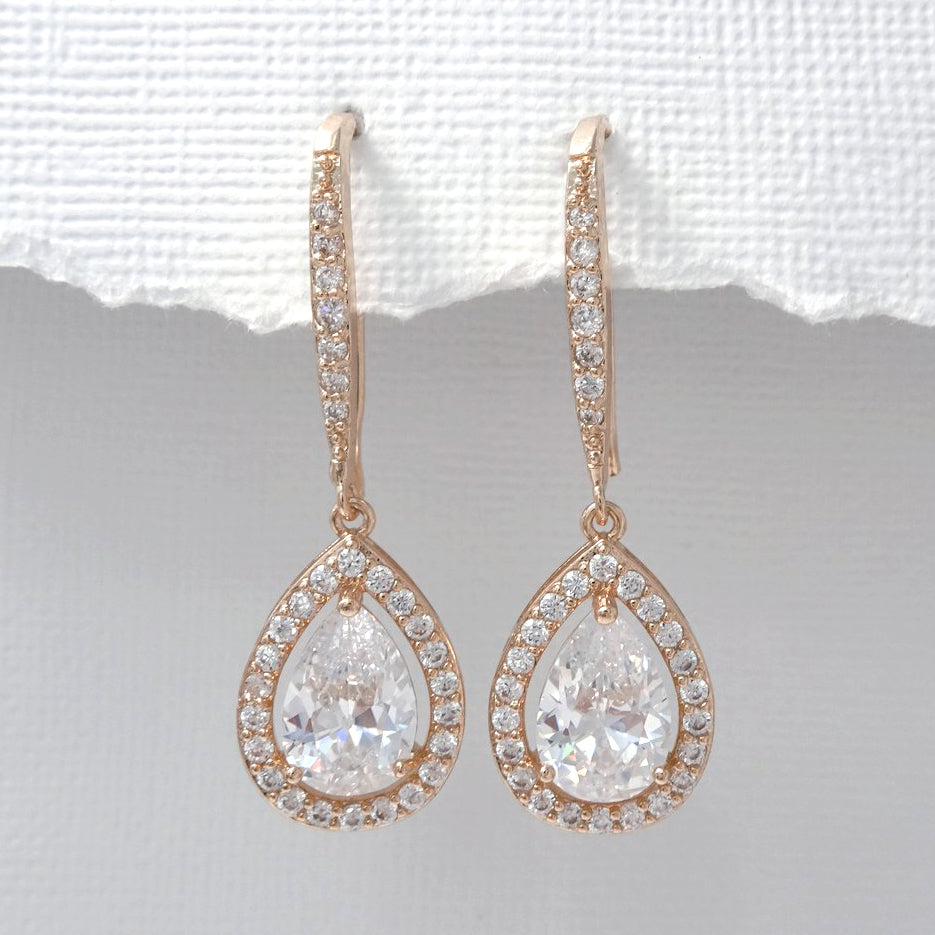 rose gold drop crystal dangle earrings