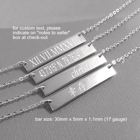 customizable engraved bar necklace