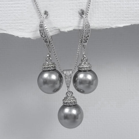 grey pearl necklace and earrings set