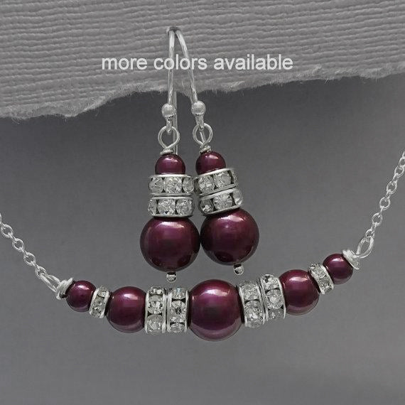 blackberry plum pearl necklace and earrings set