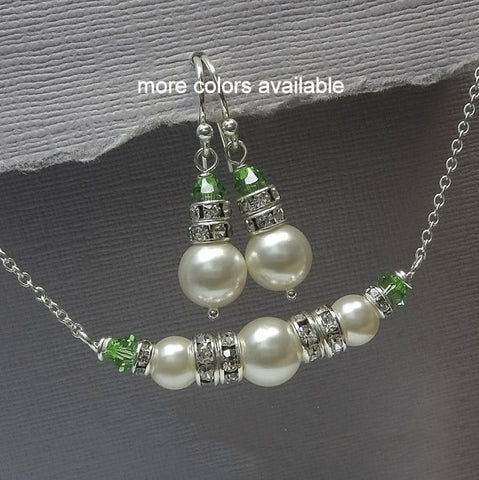 ivory and light green necklace and earrings set