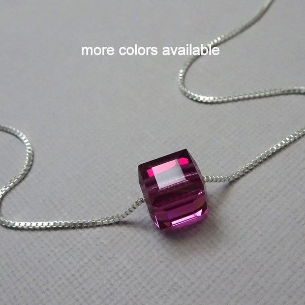 fuschia cube necklace