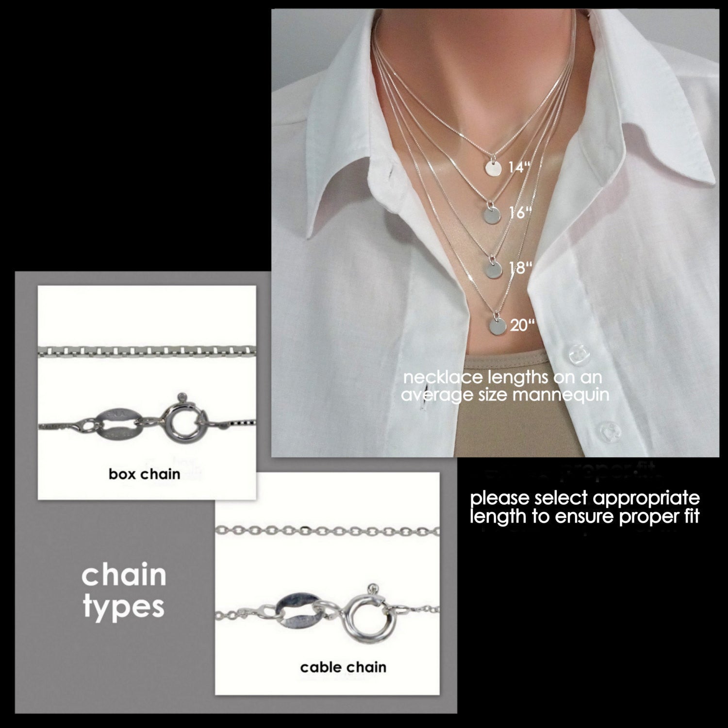 necklace sizing  and chain type guide