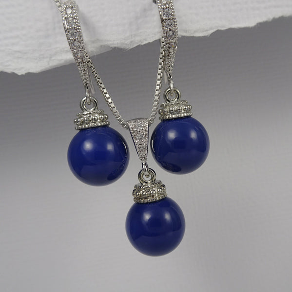dark blue necklace and earrings set