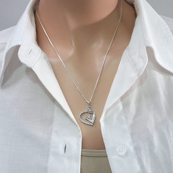 mother and child heart necklace on a model mannequin