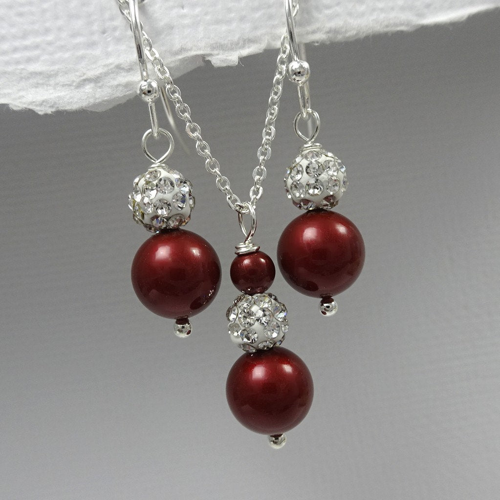 wine pearl necklace and earrings set