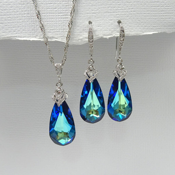 bermuda blue crystal necklace and earrings set
