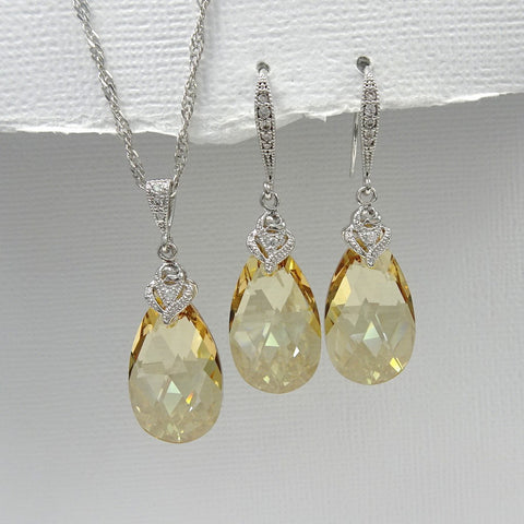 golden shadow crystal necklace and earrings set