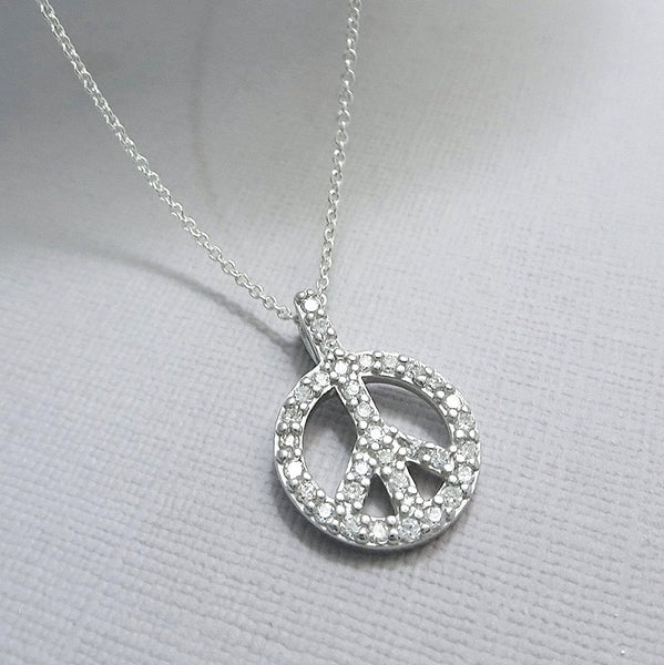 cubic zirconia peace sign necklace