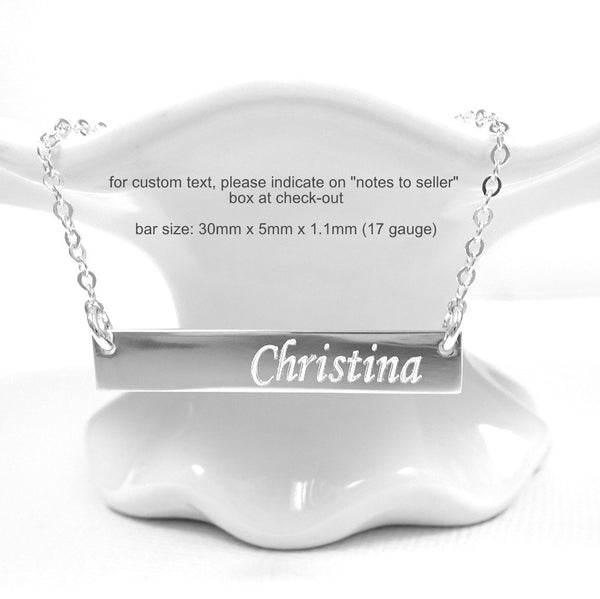 engraved name Christina bar necklace