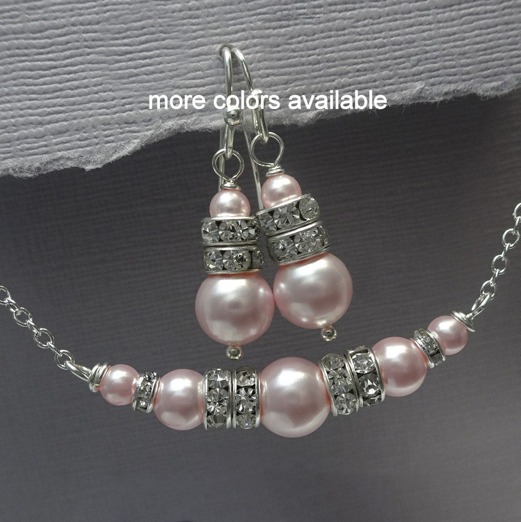 light pink pearl necklace and earrings set