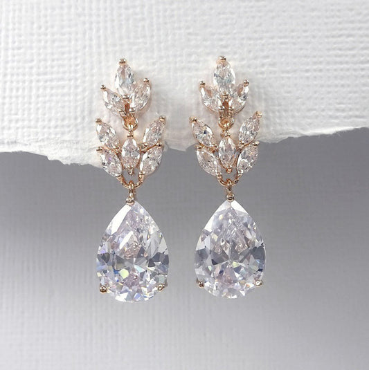 rose gold cubic zirconia crystal drop earrings