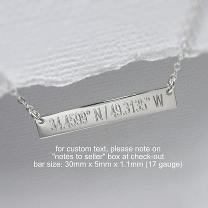 engraved coordinates bar necklace