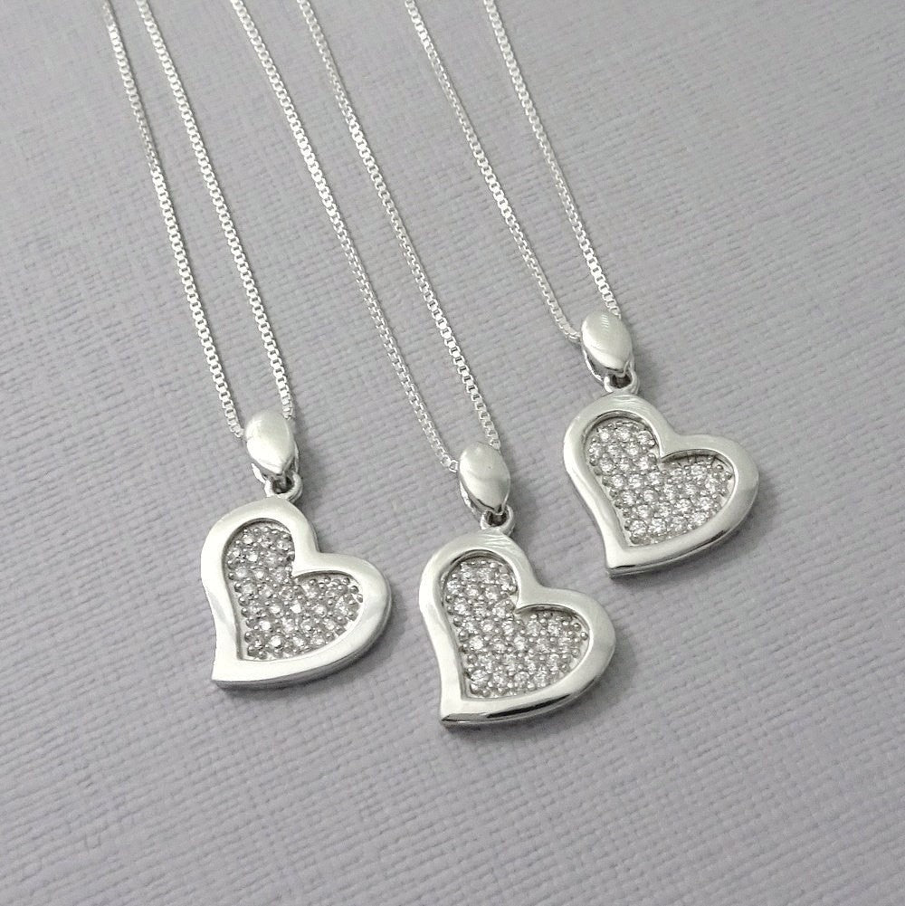 Sterling Silver CZ Heart Necklace