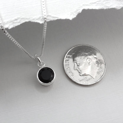 Tiny Sterling Silver Black Onyx Disc Necklace