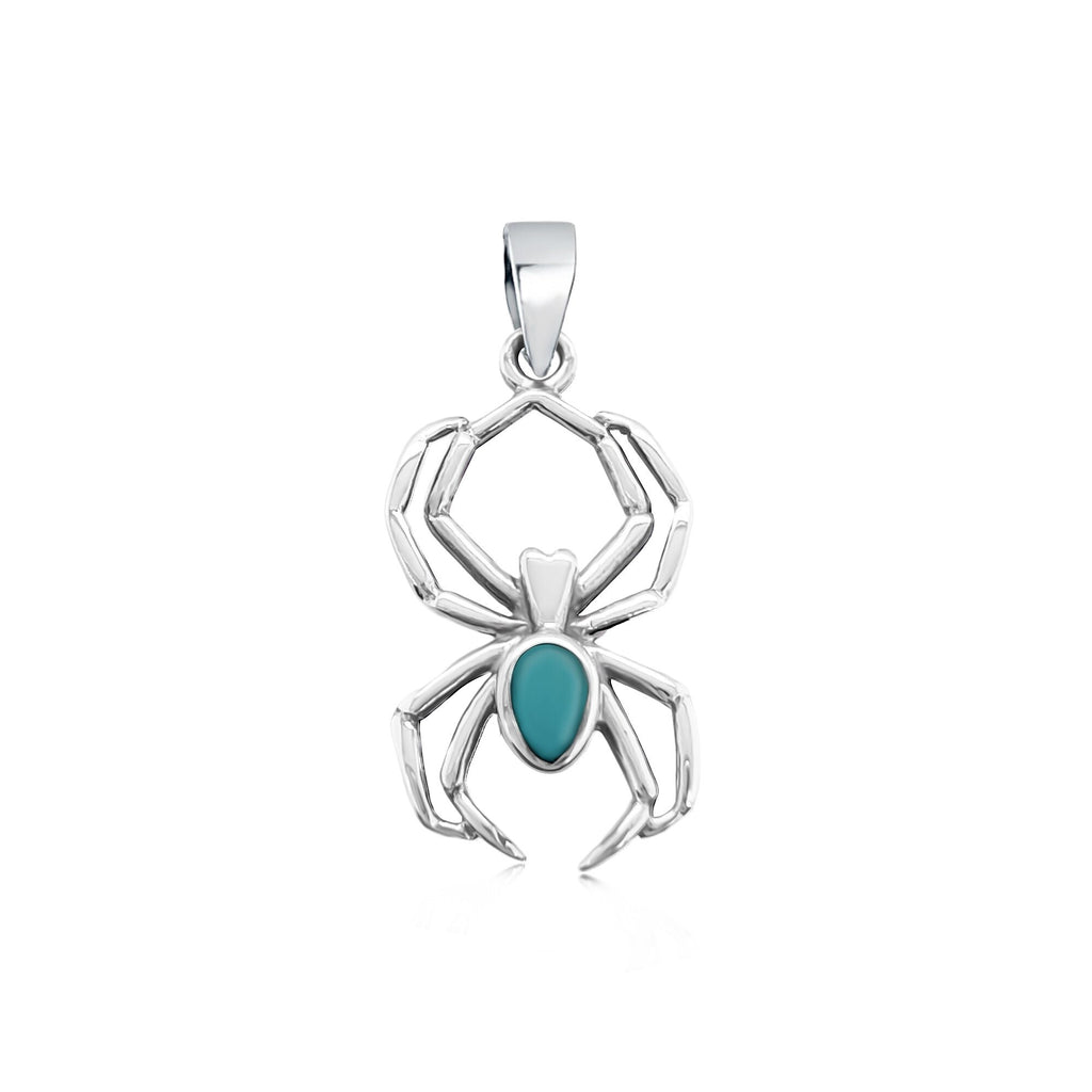 Sterling Silver Spider Pendant with Turquoise Stone, 26mm