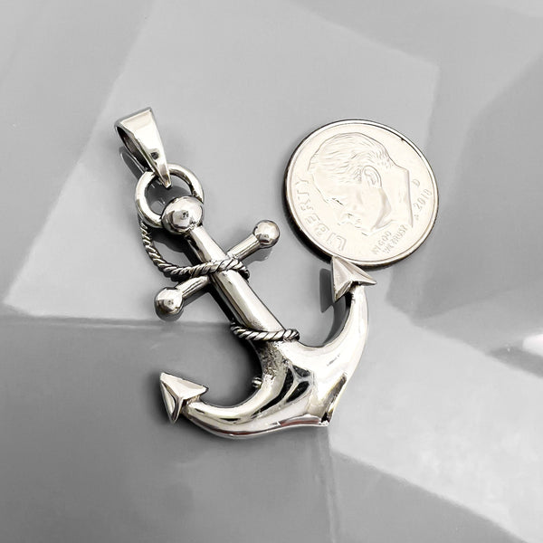 Sterling Silver Anchor Pendant, 32mm