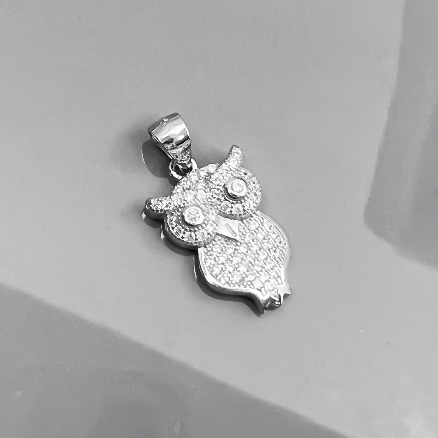 Sterling Silver and Cubic Zirconia Owl Pendant, 20mm