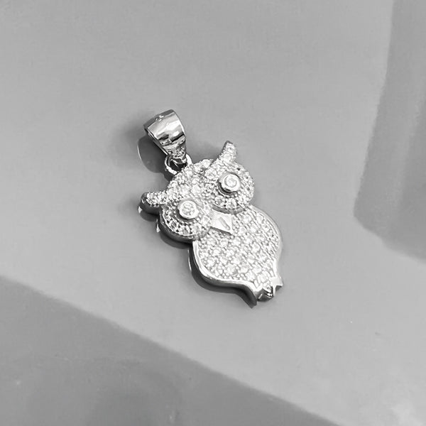Sterling Silver and Cubic Zirconia Owl Pendant, 20mm