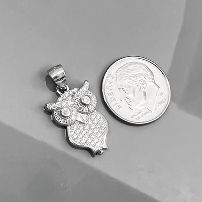 Sterling Silver and Cubic Zirconia Owl Pendant, 20mm