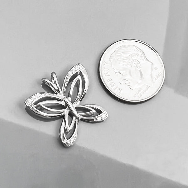 Sterling Silver and Cubic Zirconia Butterfly Pendant, 18mm
