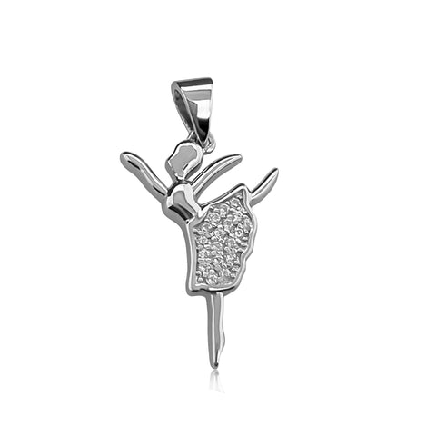 Sterling Silver Ballerina Pendant with Cubic Zirconia Crystals, 20mm