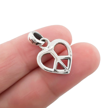 Sterling Silver Plain Heart Peace Sign Pendant, 13mm