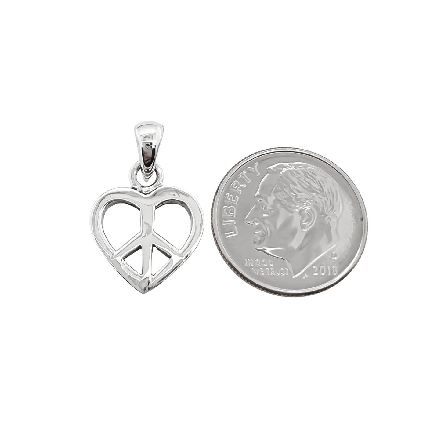 Sterling Silver Plain Heart Peace Sign Pendant, 13mm