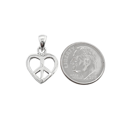 Sterling Silver Plain Heart Peace Sign Pendant, 13mm