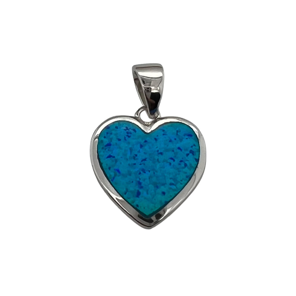 Sterling Silver Heart Pendant with Lab Created Blue Opal, 16mm