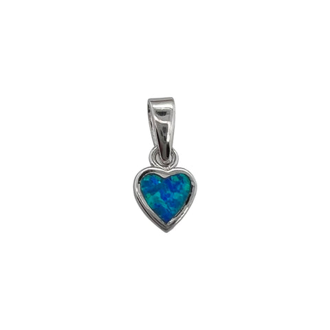 Sterling Silver Tiny Heart Pendant with Lab Created Blue Opal, 8mm