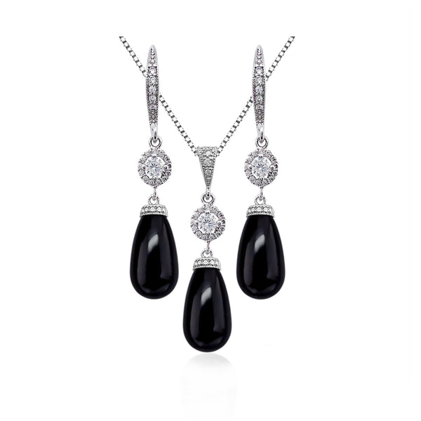Mystic Black Jet Black Wedding Jewelry Set, Bridal Jewelry Set, Necklace and Earrings Set, Bridesmaid Jewelry, Black Prom Jewelry