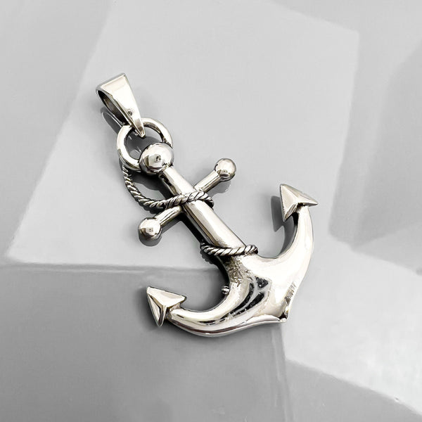 Sterling Silver Anchor Pendant, 32mm