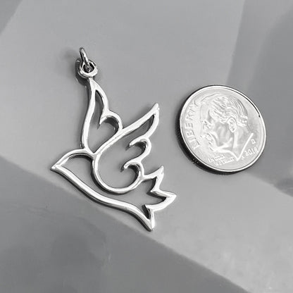 Sterling Silver Dove Pendant, 34mm