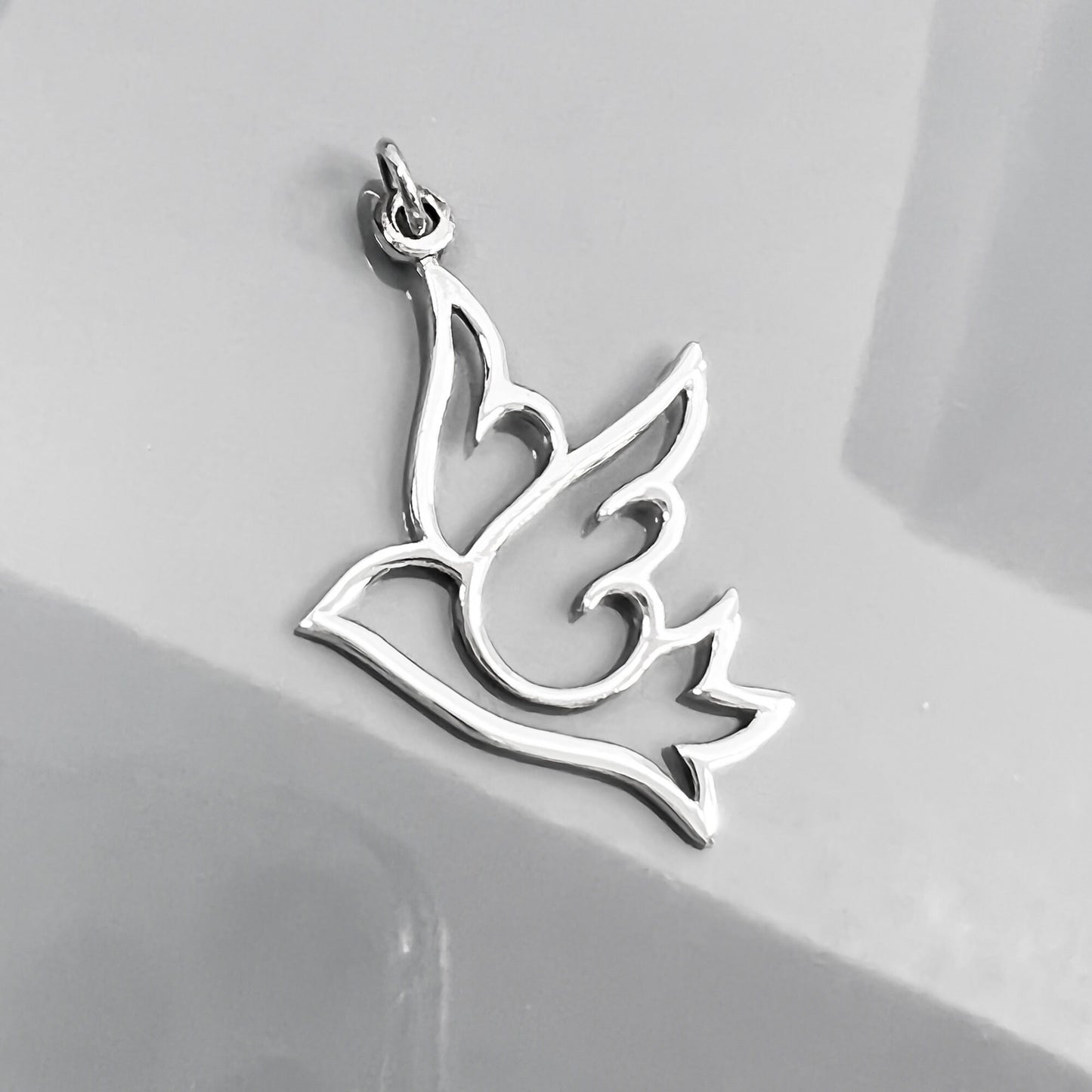 Sterling Silver Dove Pendant, 34mm