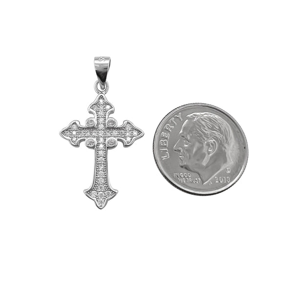 Sterling Silver Cross Pendant with Cubic Zirconia Crystals, 26mm
