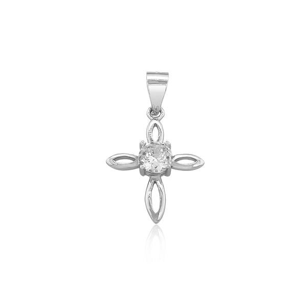 Tiny Sterling Silver Cross Pendant with Cubic Zirconia Crystals, 18mm