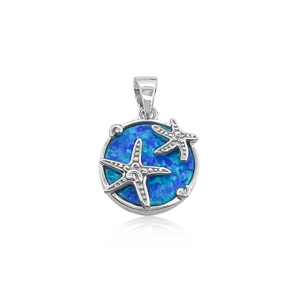 Sterling Silver Lab Created Blue Opal Starfish Pendant, Sea Life Pendant, 14mm
