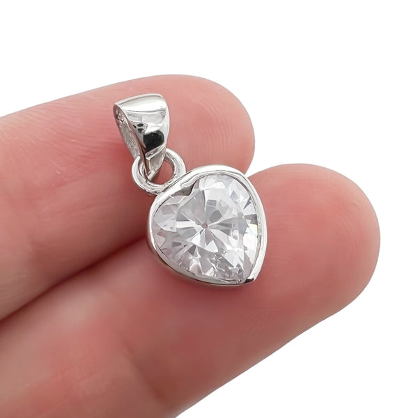 Sterling Silver Tiny Heart Pendant with Cubic Zirconia Crystal 9mm