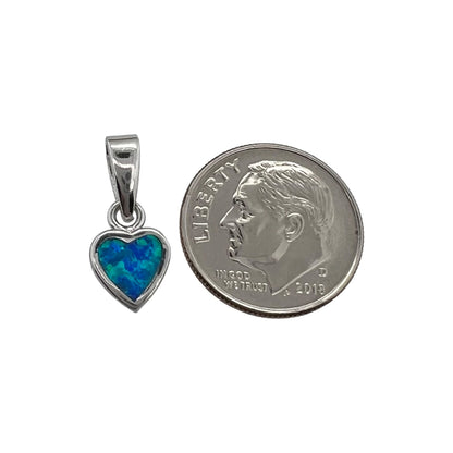 Sterling Silver Tiny Heart Pendant with Lab Created Blue Opal, 8mm