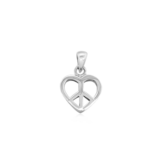 Sterling Silver Plain Heart Peace Sign Pendant, 13mm