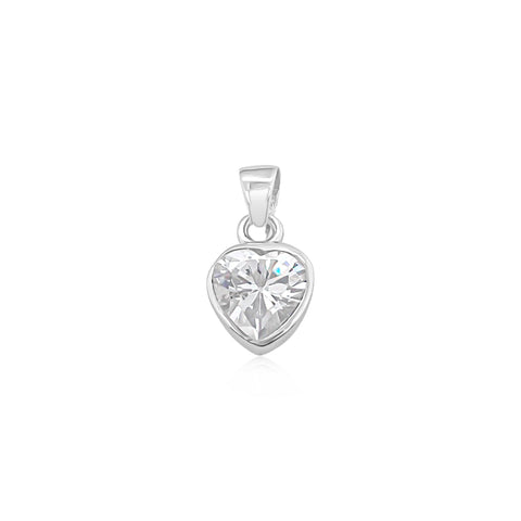 Sterling Silver Tiny Heart Pendant with Cubic Zirconia Crystal 9mm