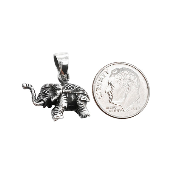 Small Sterling Silver Elephant Pendant with Oxidized Finish, 20.50mm